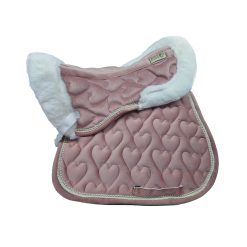 Eyer Altı ve Peluş Set, Kalp Desenli Pembe İpek Kadife Eyer Altı Peluş Set