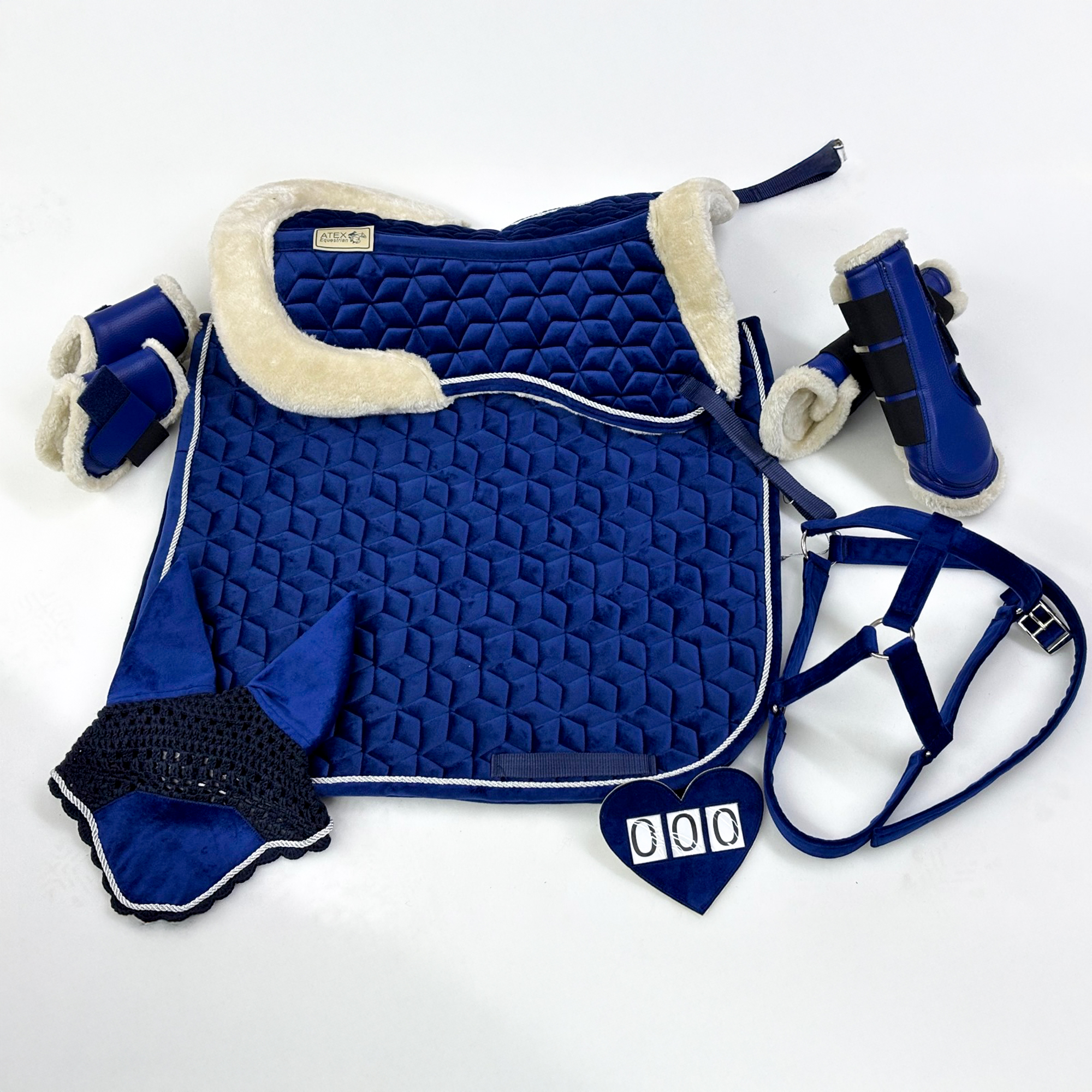 Eyer Altı Set, Eyer Altı Tam Ful Set, Küp Desenli İpek Kadife Eyer Altı Set Full