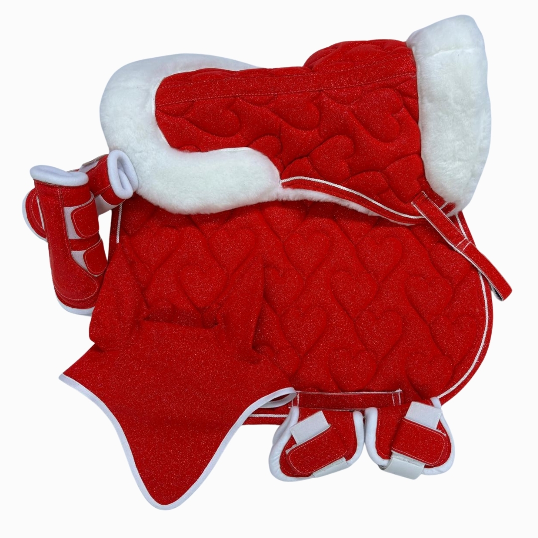 Eyer Altı Set, Eyer Altı Tam Ful Set, Simotex Simli Eyer Altı Set Kalp Desenli - Görsel 5