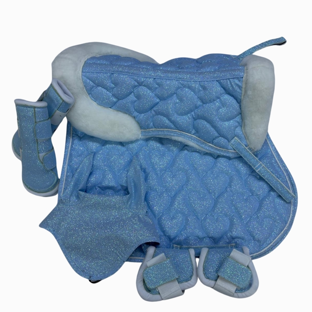 Eyer Altı Set, Eyer Altı Tam Ful Set, Simotex Simli Eyer Altı Set Kalp Desenli - Görsel 3