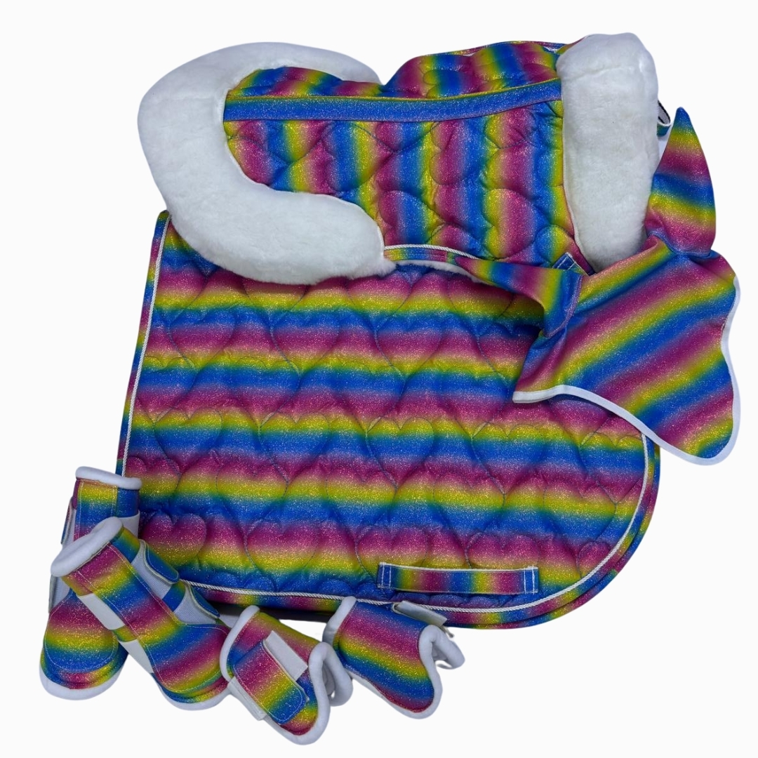 Eyer Altı Set, Eyer Altı Tam Ful Set, Simotex Simli Eyer Altı Set Kalp Desenli - Görsel 4