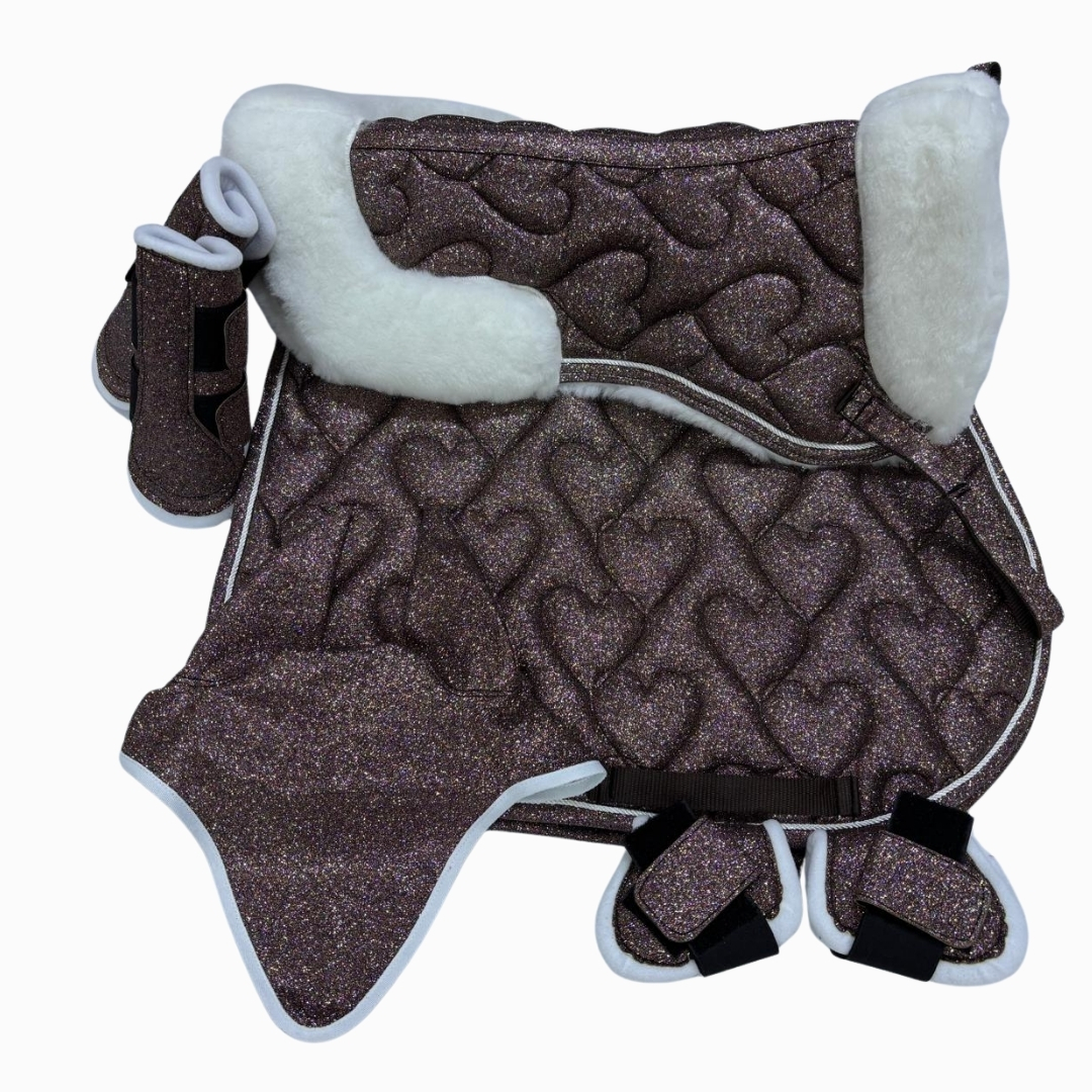 Eyer Altı Set, Eyer Altı Tam Ful Set, Simotex Simli Eyer Altı Set Kalp Desenli - Görsel 6