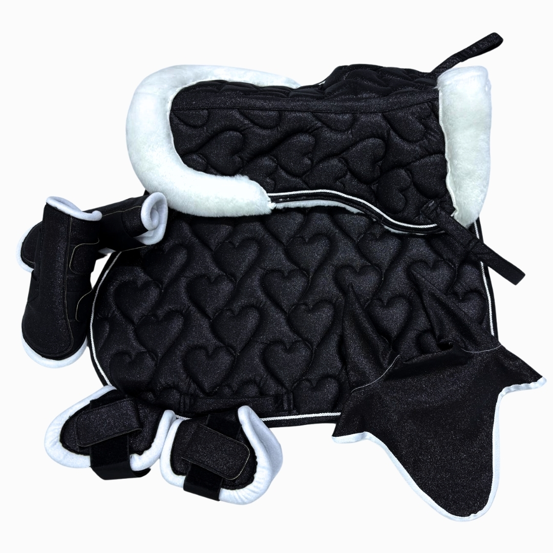 Eyer Altı Set, Eyer Altı Tam Ful Set, Simotex Simli Eyer Altı Set Kalp Desenli - Görsel 8