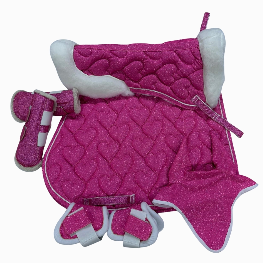 Eyer Altı Set, Eyer Altı Tam Ful Set, Simotex Simli Eyer Altı Set Kalp Desenli - Görsel 12